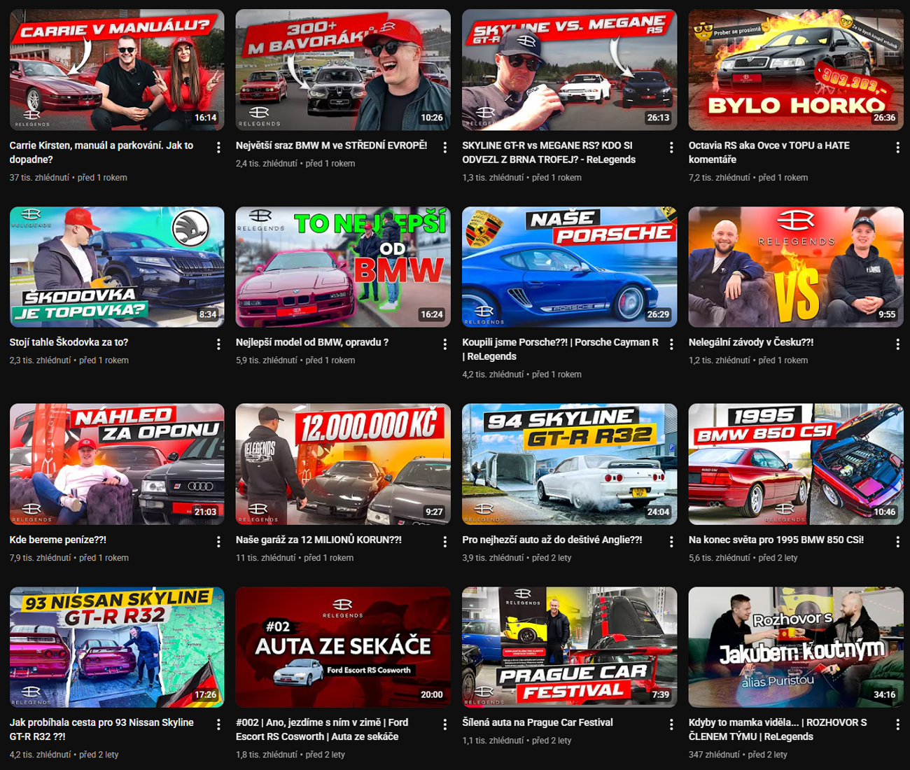 Relegends YouTube layout - před